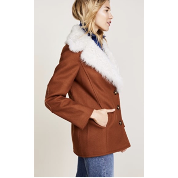 Tory Burch Lancaster Wool Fur Chevron Coat Orange - Picture 4 of 12